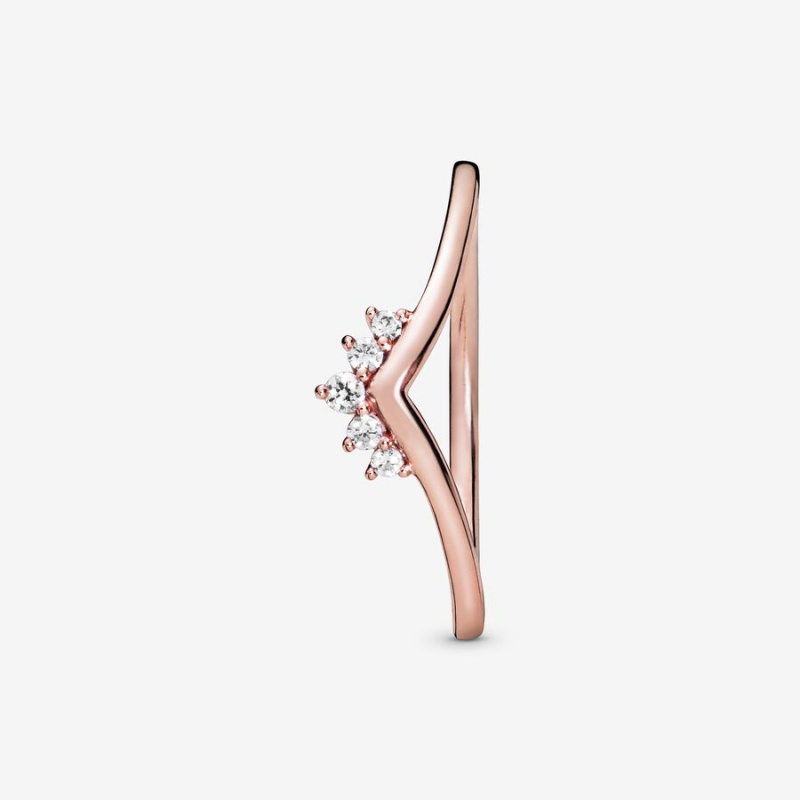 Rose Gold Plated Pandora Tiara Wishbone Heart & Promise Rings | 7265031-RM