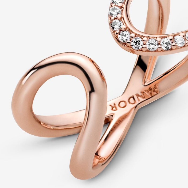 Rose Gold Plated Pandora Wrapped Open Infinity Statement Rings | 1864397-NH