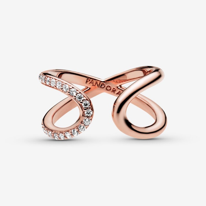 Rose Gold Plated Pandora Wrapped Open Infinity Statement Rings | 1864397-NH