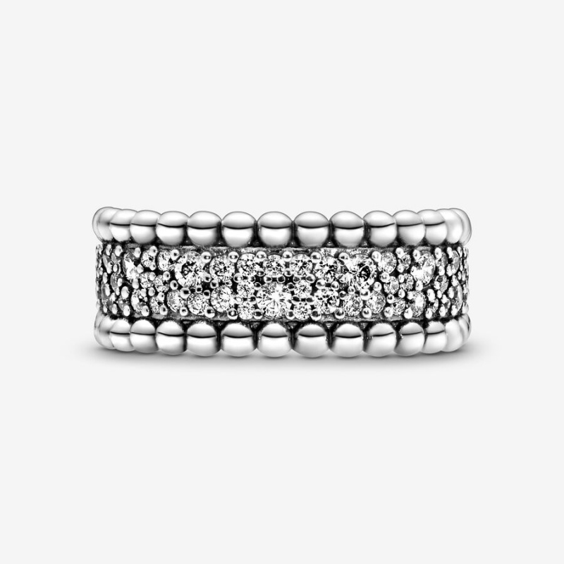 Sterling Silver Pandora Beaded Pavé Band Rings | 5814327-VU