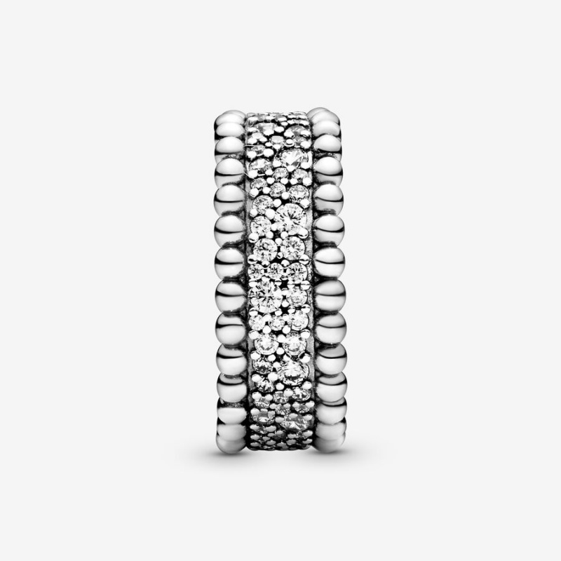 Sterling Silver Pandora Beaded Pavé Band Rings | 5814327-VU