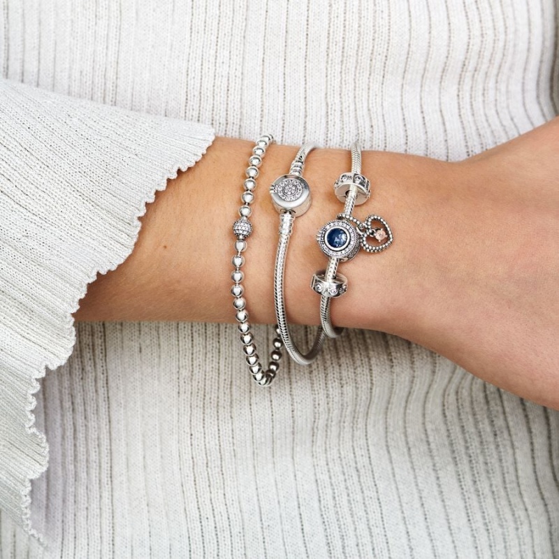 Sterling Silver Pandora Beads & Pavé Chain Bracelets | 9612048-OQ