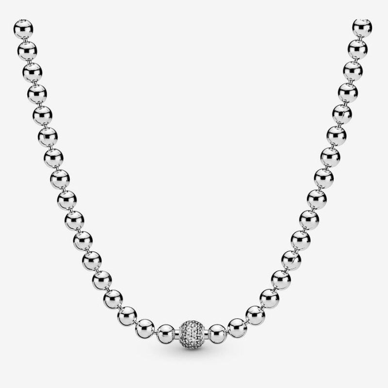 Sterling Silver Pandora Beads & Pavé Pendant Necklaces | 9625104-LW