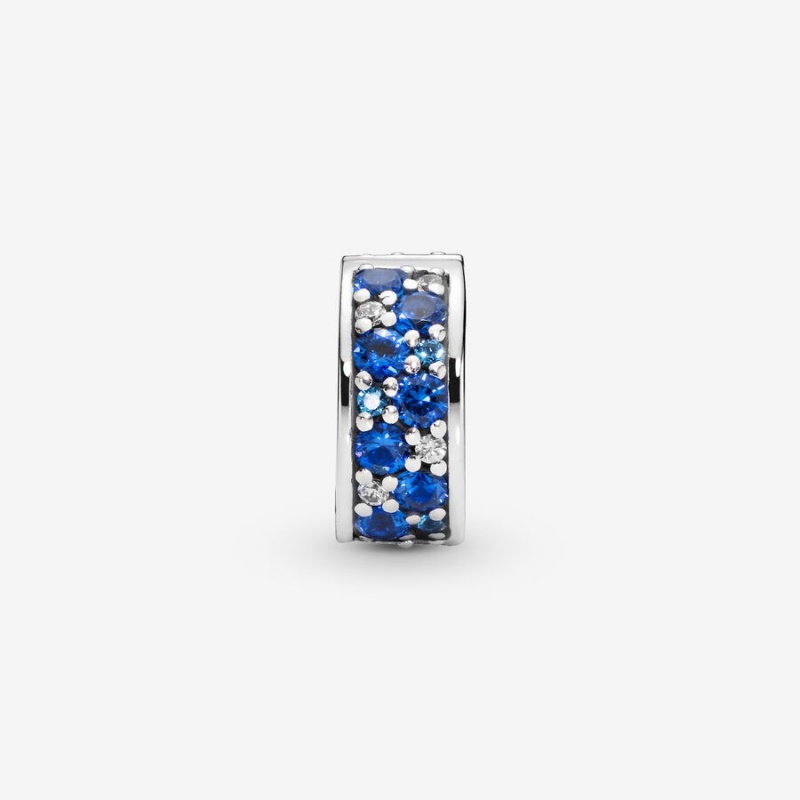 Sterling Silver Pandora Blue Pavé Clip Clips | 3460879-YS