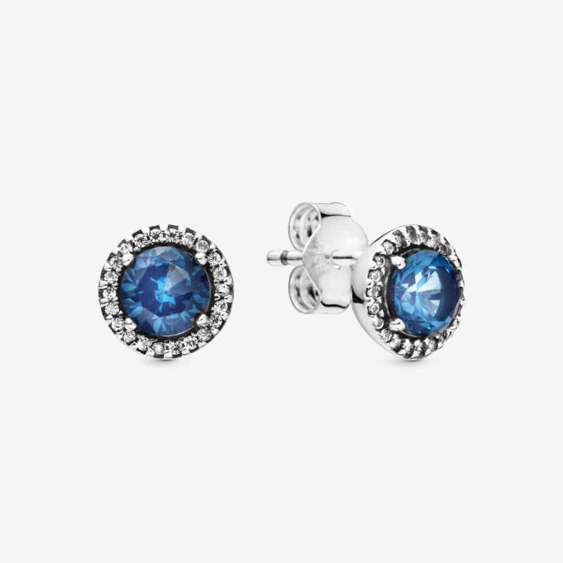 Sterling Silver Pandora Blue Round Sparkles Stud Earrings | 0456291-UN