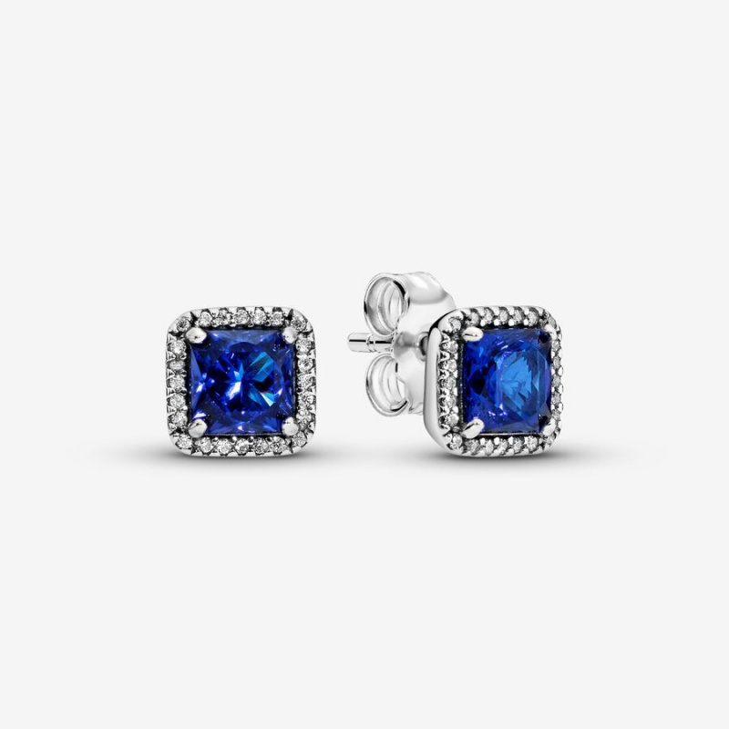 Sterling Silver Pandora Blue Square Sparkle Halos Stud Earrings | 2160945-TA