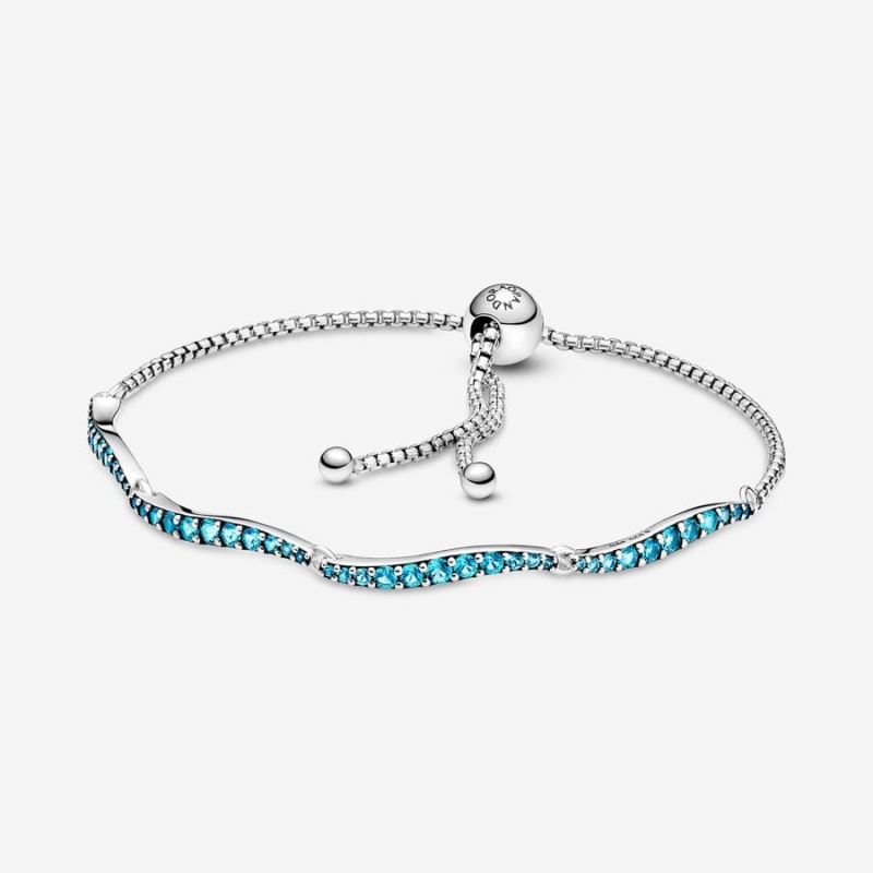 Sterling Silver Pandora Blue Wavy Slider Non-charm Bracelets | 1930256-IZ