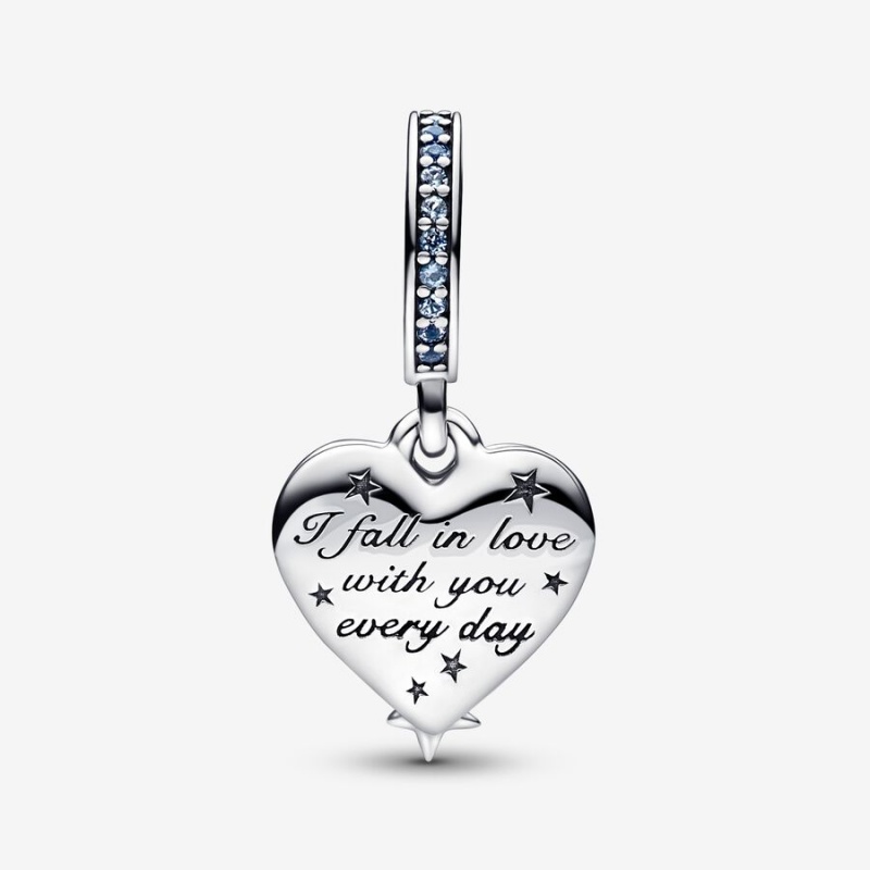 Sterling Silver Pandora Celestial Shooting Star Heart Double Dangle Dangle Charms | 4781065-UC