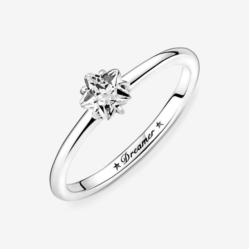 Sterling Silver Pandora Celestial Sparkling Star Solitaire Halo & Solitaire Rings | 2971038-HX