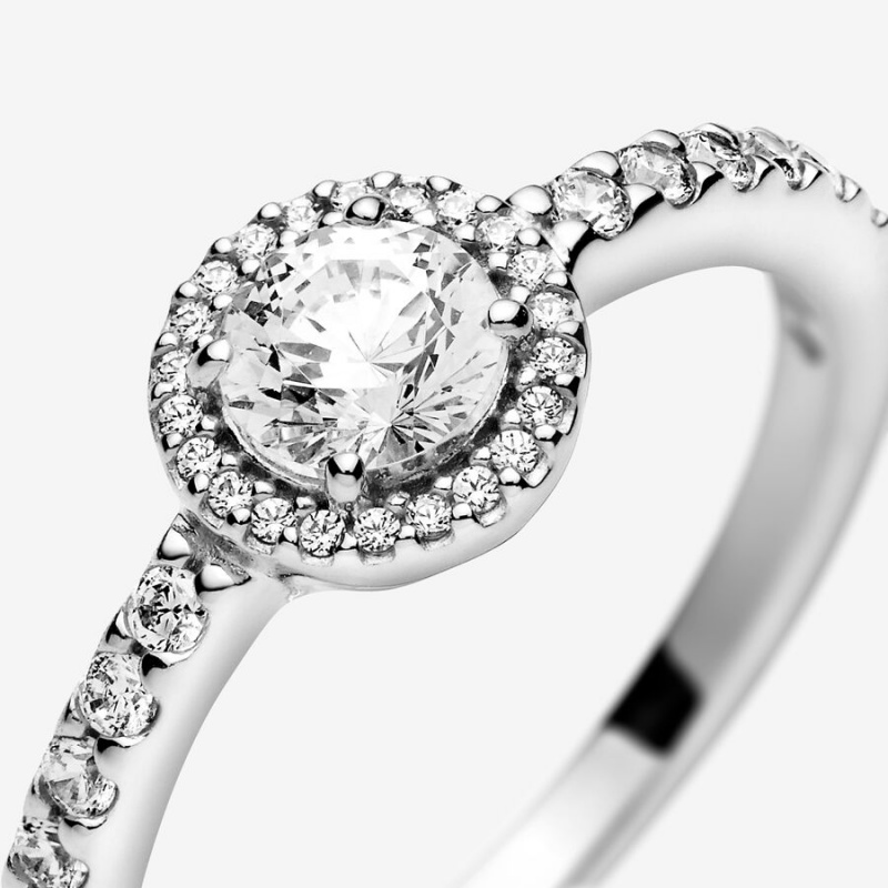 Sterling Silver Pandora Classic Sparkle Halo Halo & Solitaire Rings | 6021573-PL