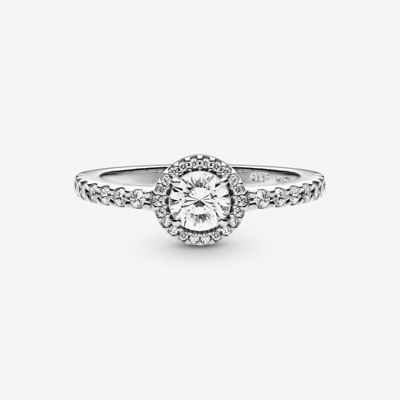 Sterling Silver Pandora Classic Sparkle Halo Halo & Solitaire Rings | 6021573-PL