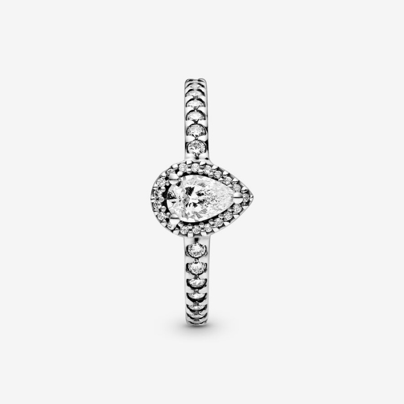 Sterling Silver Pandora Classic Teardrop Halo Halo & Solitaire Rings | 6917048-CX