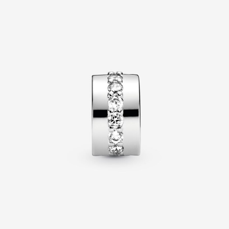 Sterling Silver Pandora Clear Sparkling Row Clip Clips | 4539671-QO