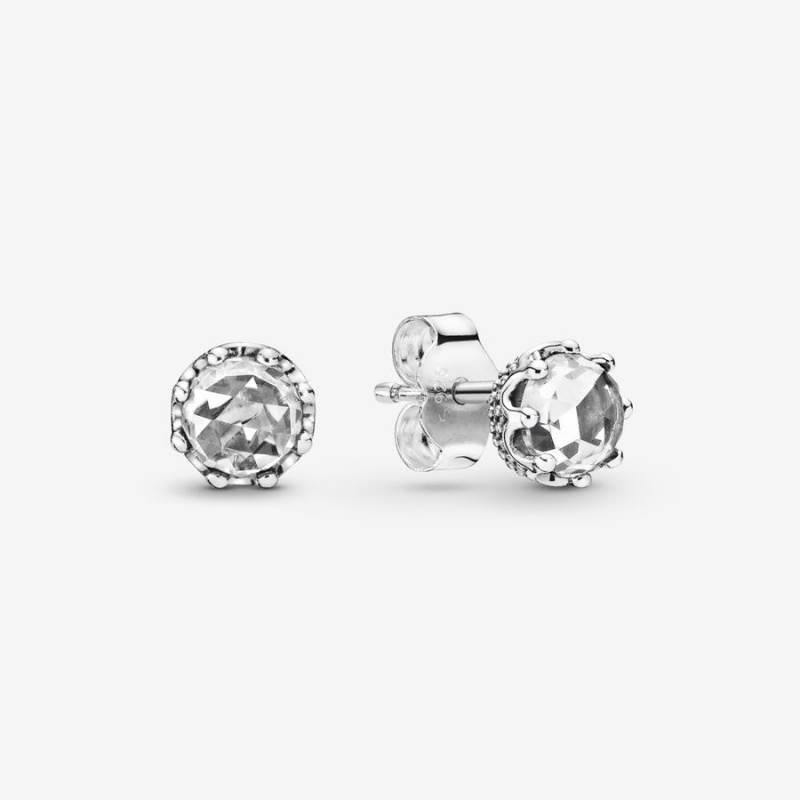 Sterling Silver Pandora Clear Sparkling Crowns Stud Earrings | 7605931-IZ