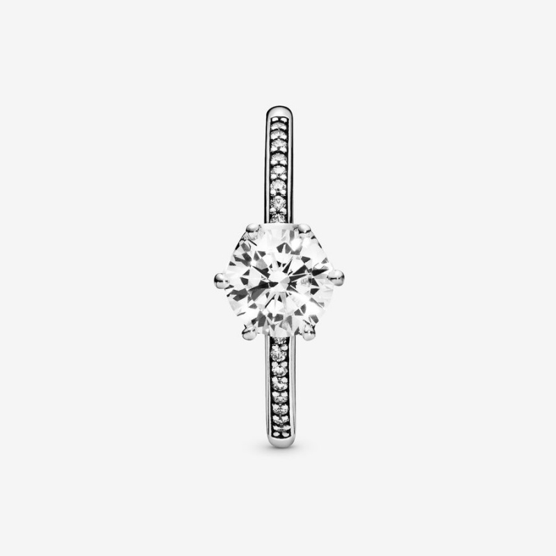 Sterling Silver Pandora Clear Sparkling Crown Solitaire Halo & Solitaire Rings | 8610972-OE