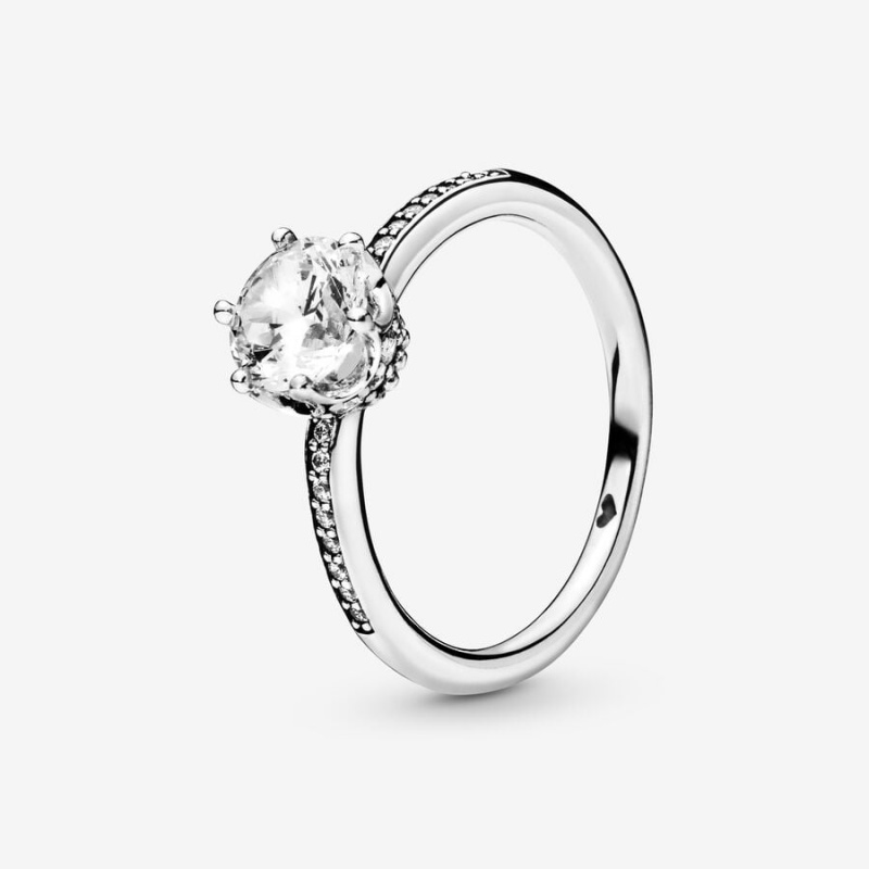 Sterling Silver Pandora Clear Sparkling Crown Solitaire Halo & Solitaire Rings | 8610972-OE