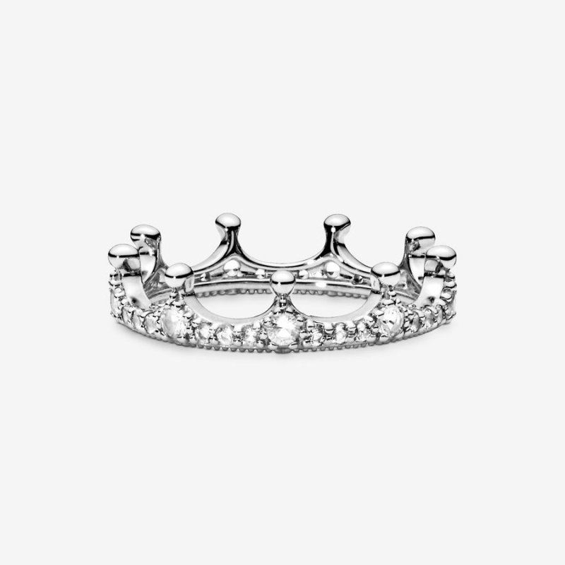 Sterling Silver Pandora Clear Sparkling Crown Pinky Rings | 6389501-BL