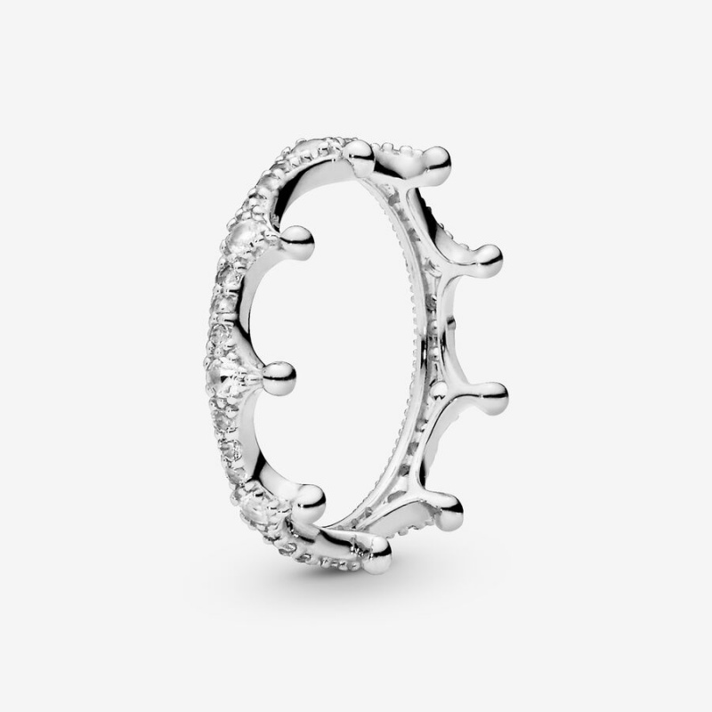 Sterling Silver Pandora Clear Sparkling Crown Pinky Rings | 6389501-BL