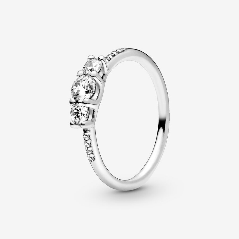 Sterling Silver Pandora Clear Three-Stone Heart & Promise Rings | 8751906-DF