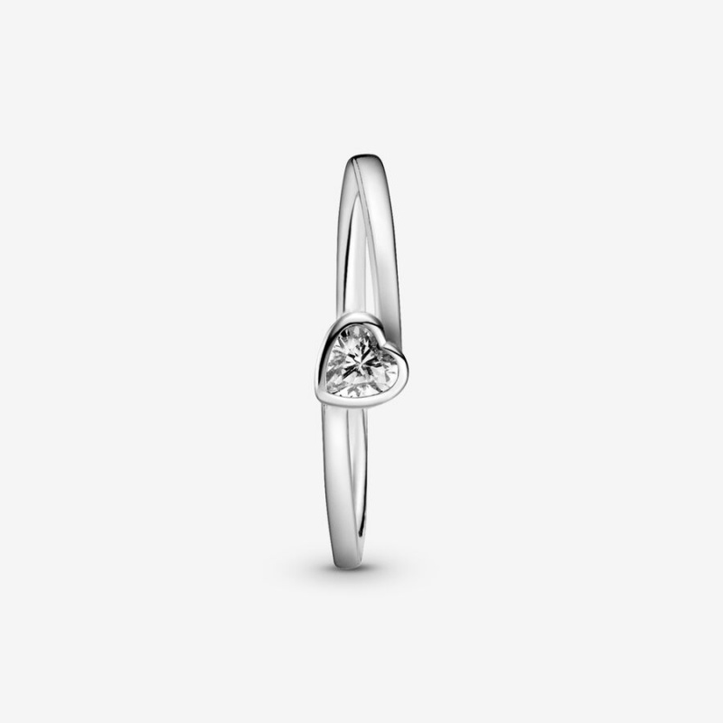 Sterling Silver Pandora Clear Tilted Solitaire Heart & Promise Rings | 6037824-XL