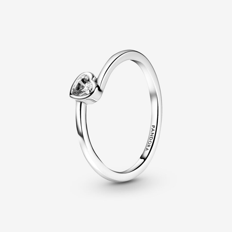 Sterling Silver Pandora Clear Tilted Solitaire Heart & Promise Rings | 6037824-XL