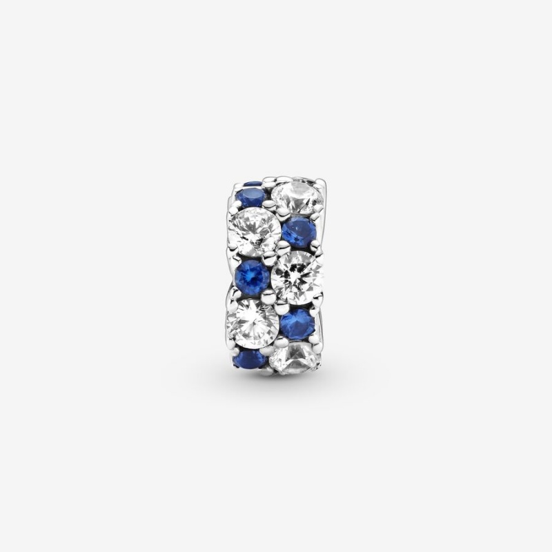 Sterling Silver Pandora Clear & Blue Sparkling Clip Clips | 4357290-LV