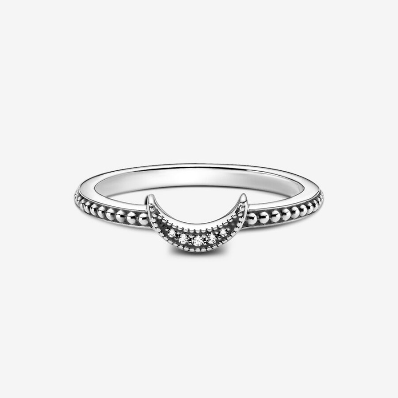 Sterling Silver Pandora Crescent Moon Beaded Statement Rings | 9368457-OC