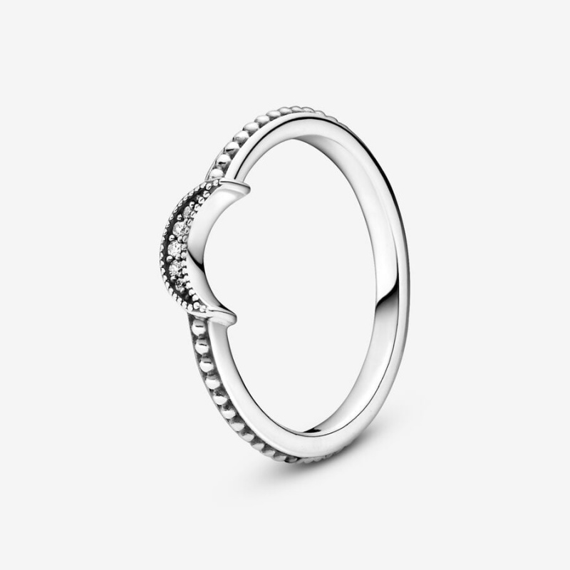 Sterling Silver Pandora Crescent Moon Beaded Statement Rings | 9368457-OC