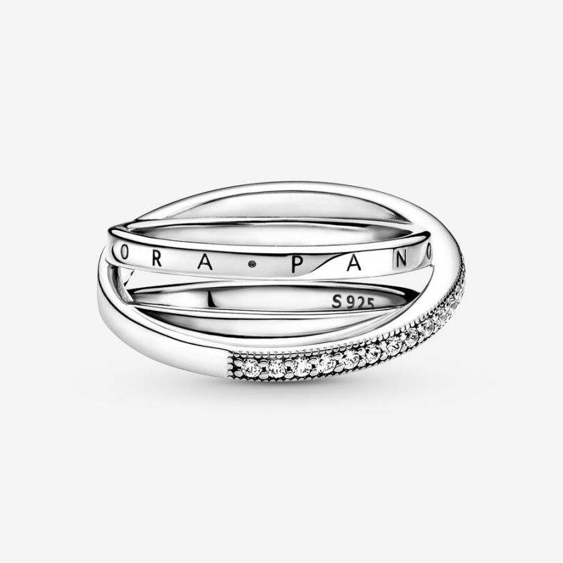 Sterling Silver Pandora Crossover Pavé Triple Band Rings | 8349657-VU