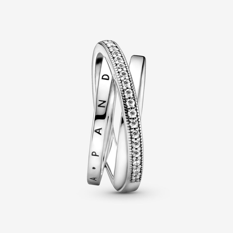 Sterling Silver Pandora Crossover Pavé Triple Band Rings | 8349657-VU