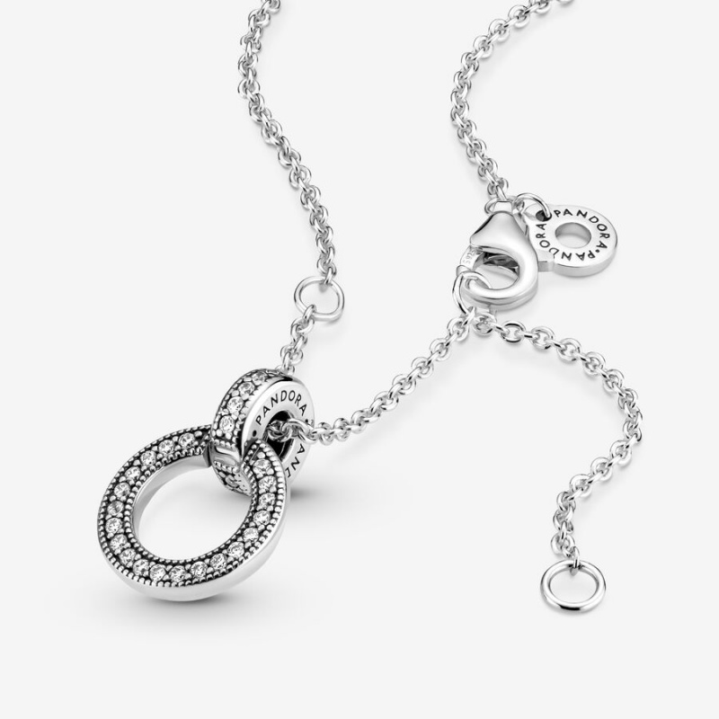 Sterling Silver Pandora Double Circle Pendant Necklaces | 8376405-XS