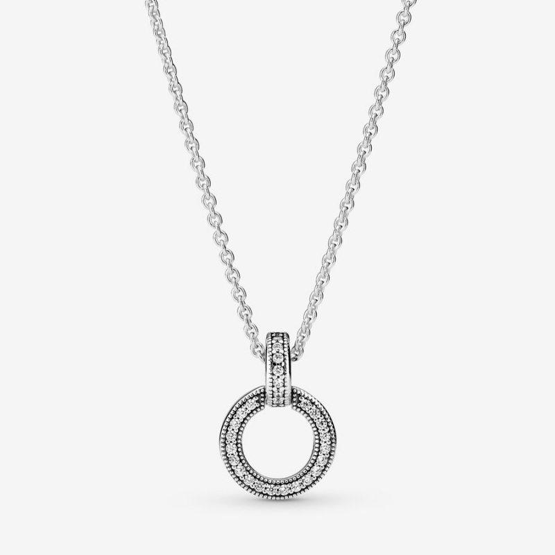 Sterling Silver Pandora Double Circle Pendant Necklaces | 8376405-XS