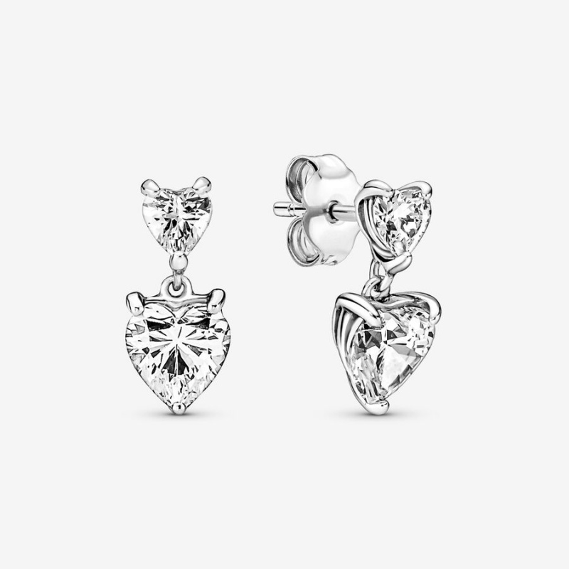 Sterling Silver Pandora Double Heart Sparklings Stud Earrings | 4968507-YX