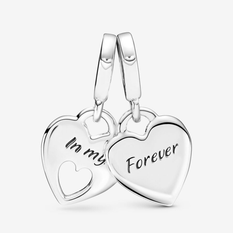 Sterling Silver Pandora Double Heart Split Dangle Dangle Charms | 4730561-MW