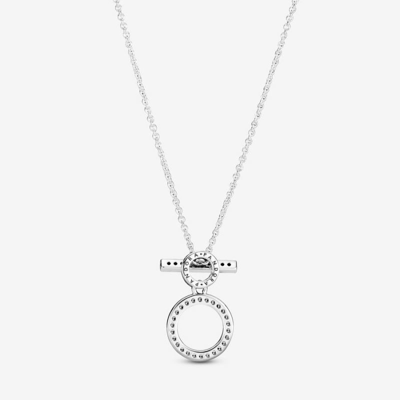 Sterling Silver Pandora Double Hoop T-bar Pendant Necklaces | 0346581-ML