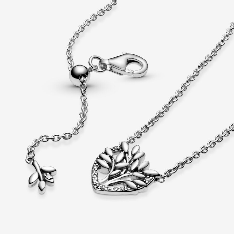 Sterling Silver Pandora Heart Family Tree Collier Pendant Necklaces | 0143689-OX