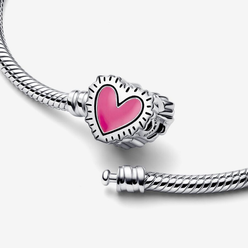 Sterling Silver Pandora Keith Haring x Moments Radiant Heart Snake Chain Bracelets | 2895701-XF