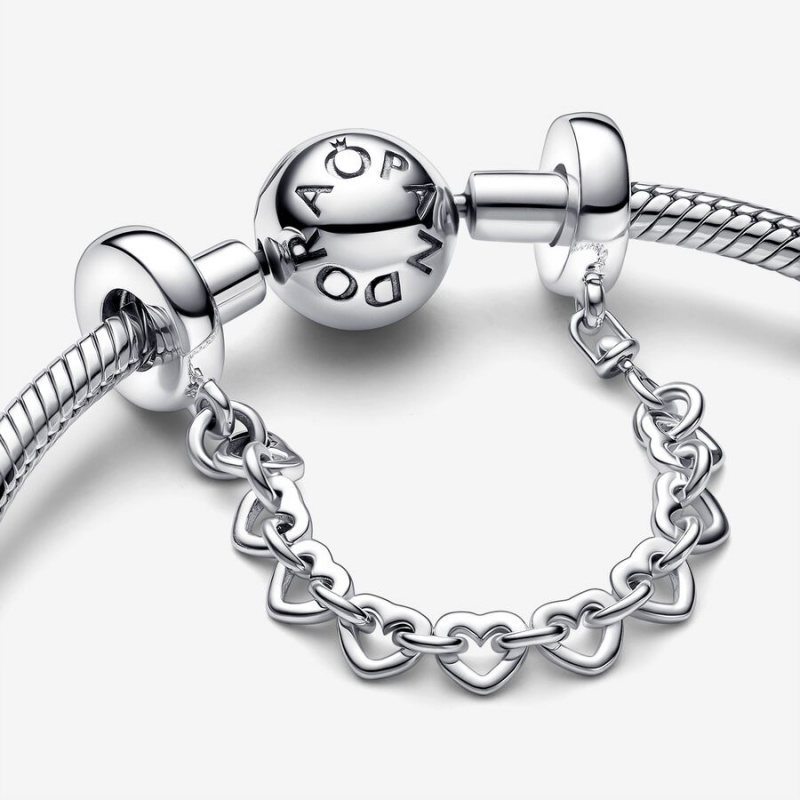 Sterling Silver Pandora Linked Hearts Safety Safety Chains | 2394865-HI