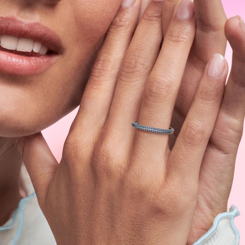 Sterling Silver Pandora ME Blue Pavé Band Rings | 0147298-EK