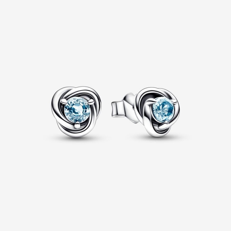 Sterling Silver Pandora March Sea Aqua Blue Eternity Circles Stud Earrings | 3920167-BO