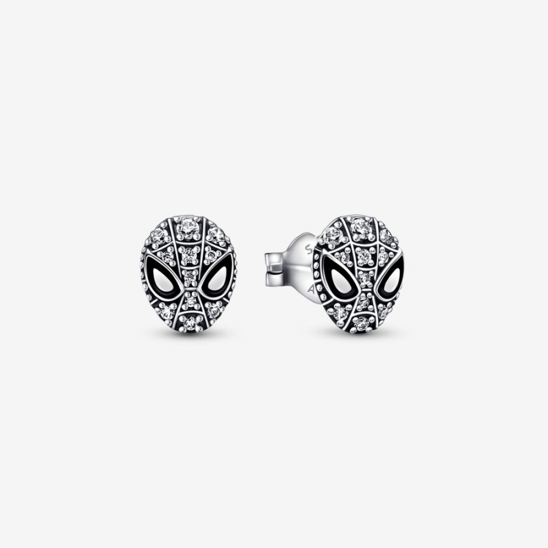 Sterling Silver Pandora Marvel Spider-Man Mask Pavés Stud Earrings | 7869541-AN