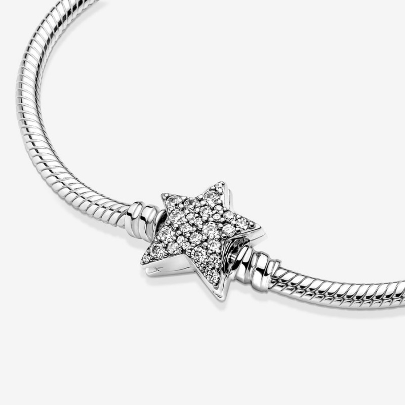 Sterling Silver Pandora Moments Asymmetric Star Clasp Snake Charm Holders | 2067543-FN