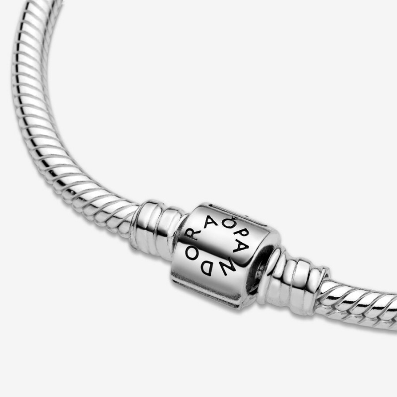 Sterling Silver Pandora Moments Barrel Clasp Snake Charm Bracelets | 2095487-SB