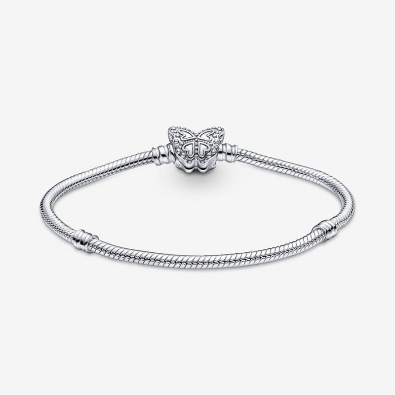 Sterling Silver Pandora Moments Butterfly Clasp Snake Charm Bracelets | 7541280-IZ