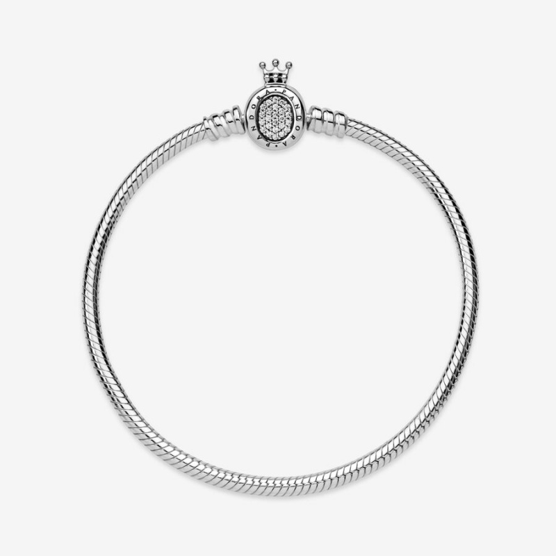 Sterling Silver Pandora Moments Crown O Clasp Snake Charm Bracelets | 6581943-VD