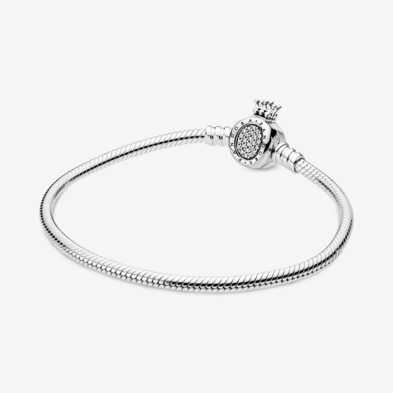 Sterling Silver Pandora Moments Crown O Clasp Snake Charm Bracelets | 6581943-VD