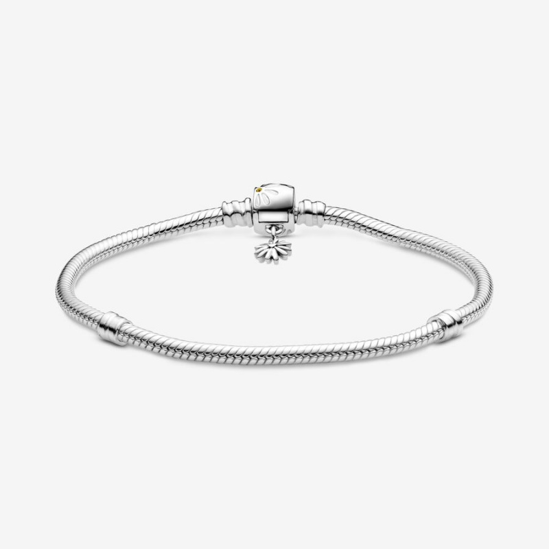 Sterling Silver Pandora Moments Daisy Flower Clasp Snake Charm Bracelets | 6708241-GN