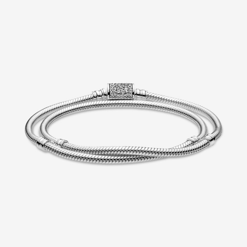 Sterling Silver Pandora Moments Double Wrap Barrel Clasp Snake/Necklace Charm Holders | 0628147-XH