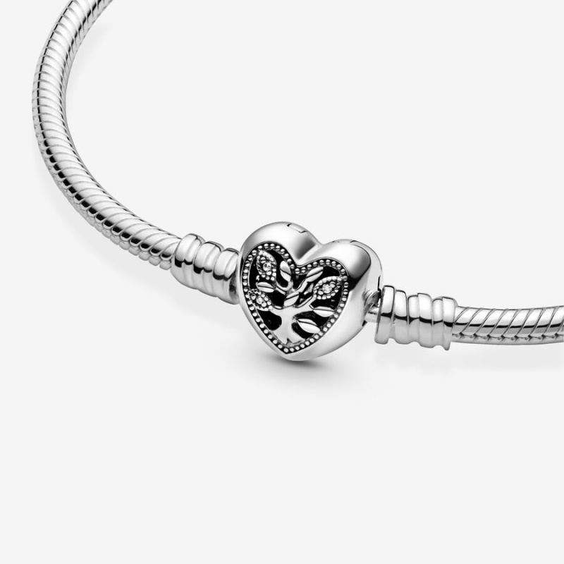 Sterling Silver Pandora Moments Family Tree Heart Clasp Snake Charm Holders | 7408529-KV