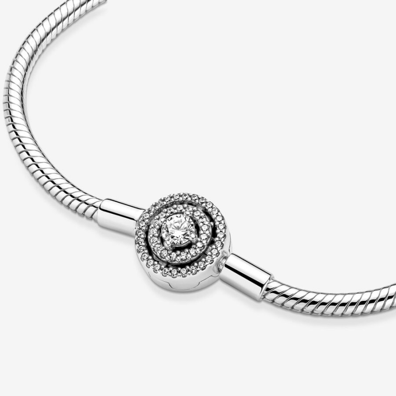 Sterling Silver Pandora Moments Halo Snake Charm Bracelets | 6032814-CF